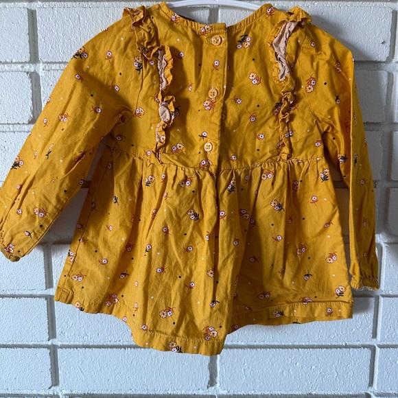 Yellow Floral Ruffle Shoulder Long Sleeve Dress - Picture 4 of 6